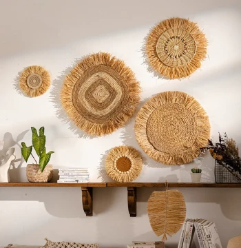 Juhan Japanese Raffia Handwoven Grass Hanging Ornament Entryway Wall Decor Homestay Background Wall Hanging Decoration Wabi-Sabi Style