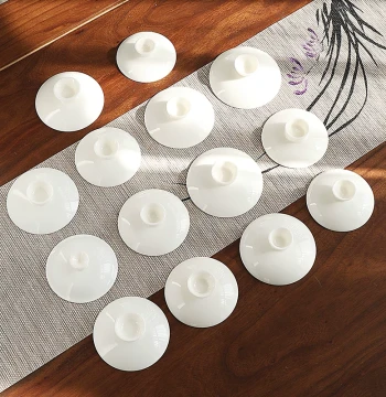 Mutton Fat White Porcelain Sancai Gaiwan Lid: Large Ceramic Replacement Lid for Kung Fu Tea Bowls and Teaware Accessories