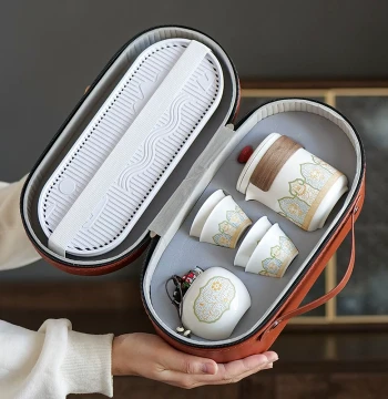 Travel Kung Fu Tea Set Small Kit, Portable Outdoor Solo Camping Tea Equipment, Ceramic Teapot and Quick Cup
