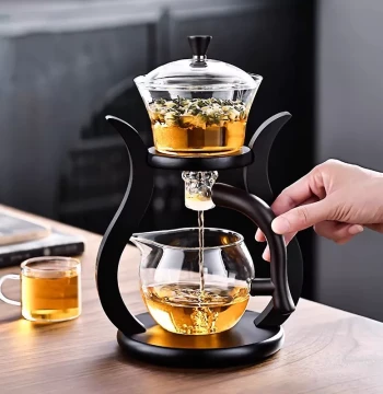 Kung Fu Tea Set 2025 New Arrival, Premium Home Use Luxury Magnetic Lazy Brewing System with Glass Teapot