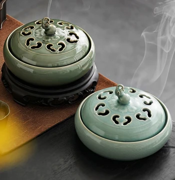 Ru Kiln Gourd Extra-Large Mosquito Coil Burner - Indoor Ceramic Incense Holder for Coil Incense, Mugwort, and Aromatherapy