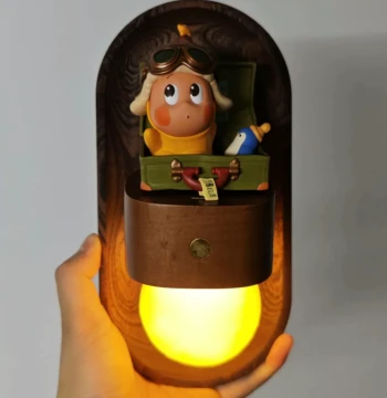 Star Person Lamp: Solid Wood Motion-Sensor Wall Light with Magnetic Mount, Blind Box Style Illuminated Shelf, Night Light Wall Ornament