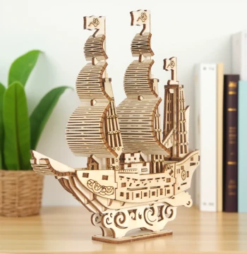 Deerles Explorer Wooden Ocean Sailboat Model 3D Puzzle Children's Toy Desktop Display Assembly Kit