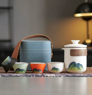 Travel Tea Set Portable Outdoor Teapot with Four Cups Camping Quick Brew Cup Premium Business Gift Customizable