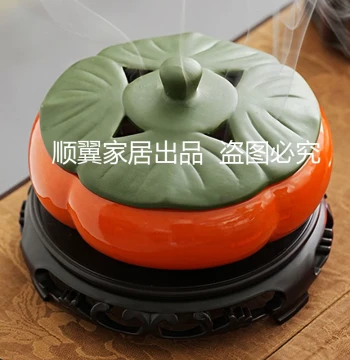 Persimmon Large Mosquito Coil Burner Ceramic Ornament, Creative Incense Holder for Agarwood, Sandalwood, and Stick Incense, Home Indoor Coil Incense Burner