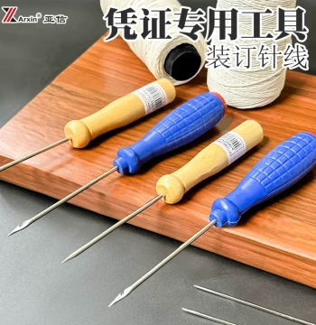 Awl Needle for Archive Binding, Shoe Repair, Sole Stitching, Book Sewing - Hand-Binding Materials, Punching Awl with Wooden Handle, Large-Eye Hand-Sewing Needle, Hook Needle Tool for Home Shoe Mending