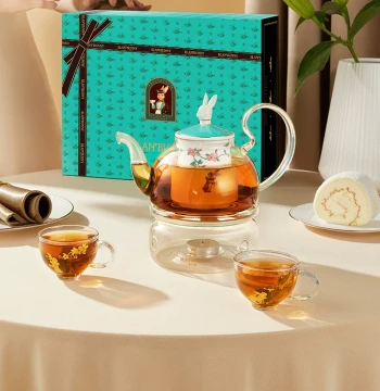 Blanbunny Bone China and Glass Teapot Set with Candle Warmer for Afternoon Tea and Stove-Top Brewing (Gift Box Included)