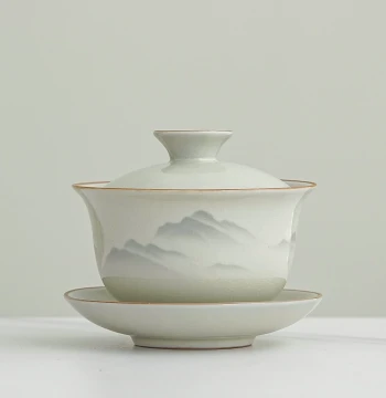 Beige Ru Kiln Three-Piece Gaiwan Teacup Single Large Capacity Heat-Resistant Household Ceramic Kung Fu Tea Set High-End