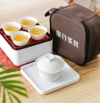 Fashionable Mini Portable Outdoor Travel Tea Set Chaoshan Kung Fu Pure White Gaiwan Teacup Set