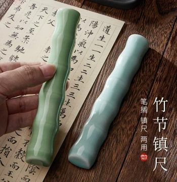 Ceramic Bamboo-Section Paperweight for Calligraphy - High-Aesthetic Creative Brush Rest and Paper Holder for Students, Traditional Painting, and Four Treasures of the Study