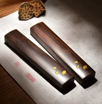 Yixitang Paper Ruler Solid Wood Extra Large Pair Black Catalpa Wood Carved Buddha Face Calligraphy Creative Small Ornament Book Press Paper Press for Xuan Paper Smooth Surface 30CM Adult Student Book Press Paperweight Antique Style 18