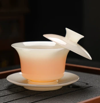 Premium Genuine Jade-Effect Gaiwan Teacup, Ice-Glazed Porcelain Three-Piece Thin-Wall Brewing Bowl, Heat-Resistant Kung Fu Tea Set with Large Capacity