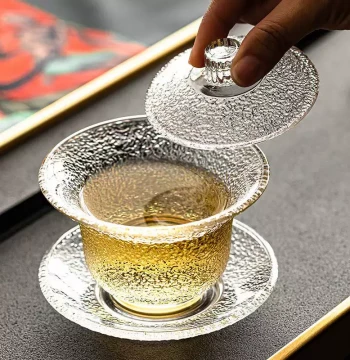 Sancai Gaiwan Teacup 3-Piece Set, Glass Fairness Cup, Thickened Heat-Resistant Brewing Bowl with Lid for Kung Fu Tea