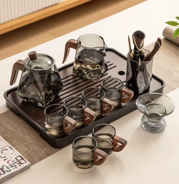 2026 New Glass Tea Set for Home Living Room Teapot Tea Tray Office Guest Tea Drinking Heat-Resistant Tea Cups