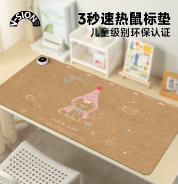 Weixin V-SION Cute Cat 2025 New Model Heated Mouse Pad. Extra-large heating desk pad, office mat, desktop computer keyboard electric heating board, hand-warming desk pad.