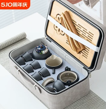 Outdoor Camping Travel Tea Set Portable Bag for Business Trips, Play, Wilderness, Car Use, Ceramic Kung Fu Teapot