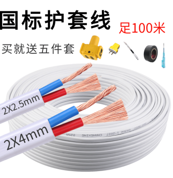 National Standard 2-Core Electrical Wire 1.5/2.5/4/6 mm² Sheathed Parallel Multi-Strand Soft Waterproof Power Cable