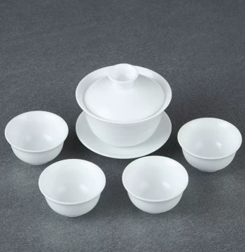High-Temperature White Porcelain Gaiwan, Ceramic Three-Piece Bowl in Large/Medium/Small Sizes for Chaoshan Kung Fu Tea, Home Use Single Tea Bowl