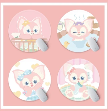 Cute Little Fox LinaBell Mouse Pad: Round Small Cartoon Desk Mat with Wrist Support, Thickened Lock Edge, Anti-Slip and Durable for Dormitory, Home, and Office Use; Also Features StellaLou Creative Funny Soft Pad for Men and Women