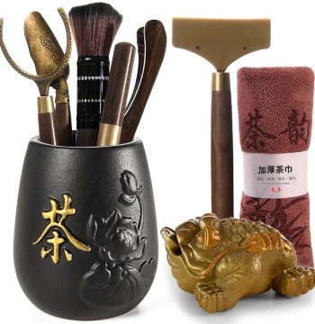 Ebony Tea Ceremony Six Gentlemen Set - Tea Zen, Tea Needle, Tea Spoon, Tea Canister - Complete Kung Fu Tea Accessories (6-Piece Vintage Style)