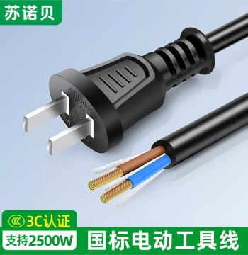 Two-Prong Pure Copper National Standard Plug Power Cord 2-Core 0.75/1 sq.mm Two-Pin Two-Hole Plug with Wire Single-End Bare Wire