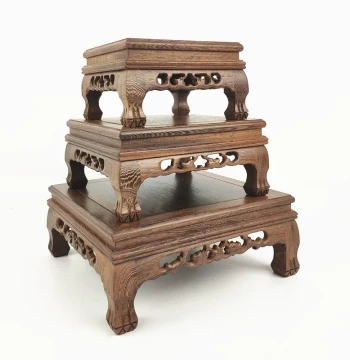Rosewood Carved Craft Buddha Statue Dongyang Chicken Wing Wood Rectangular Vase Strange Stone Base Solid Wood Stand
