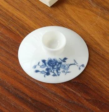 Blue and White Peony Gaiwan Lid Only: 6cm-10cm Various Sizes, Mutton Fat White Porcelain Tea Cup/Bowl Lid