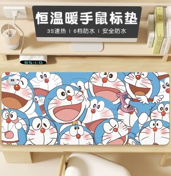 Doraemon Heated Mouse Pad Extra Large, Doraemon Heating Warm Desk Pad, Constant Temperature Timer Office Desktop Mat, Large Size Waterproof Leather Pad, Computer Keyboard Electric Heating Board, Hand-Warming Desk Pad