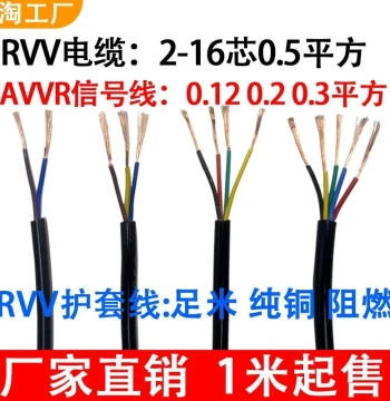 Pure Copper RVV 2-14 Core 0.12/0.2/0.3/0.5/0.75/1 sq mm Electrical Cabinet Signal Terminal Control Flexible Wire