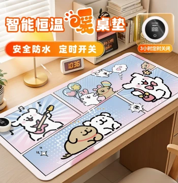 Line Puppy Heated Mouse Pad, Hand-Warming Desk Mat, Extra Large Office Desktop Heating Pad for Winter, Student Homework, High Aesthetic for Girls, Left Switch, Waterproof and Stain-Resistant Electric Heating Pad for Home Use