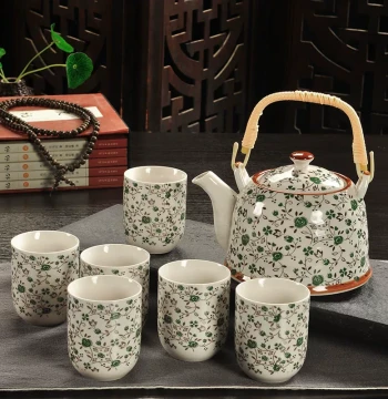 Xinmingxuan Retro Blue and White Porcelain Tea Set with Filter, Home Use Ceramic Teapot, Tea Cups, Handle Pot Complete Tea Set