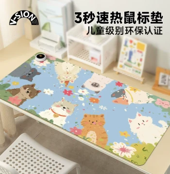 Weixin V-SION Cartoon Cat 2025 New Heated Mouse Pad, Extra-Large Heating Desk Warmer Pad for Office, Desktop Computer Keyboard Electric Heating Board, Hand-Warming Desk Mat