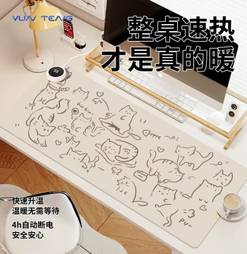 Cartoon Cute Cat Heated Mouse Pad for Women 2025 Winter Warmth Anti-Freezing Hand Electric Heating Constant Temperature Waterproof Computer Keyboard Pad Left Side Switch Office Goodie Workstation Desktop Mat
