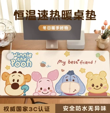 Cute Cartoon Heated Mouse Pad, Extra-Large Warm Desk Mat for Women, High-Aesthetic Office Left-Switch Workstation Waterproof Leather Heating Pad, Computer Desktop Heating Keyboard Mat for Homework
