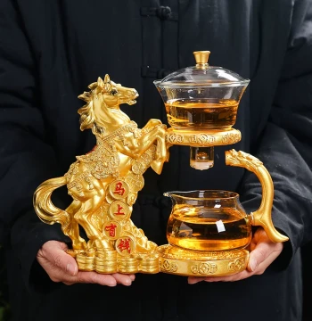 New 'Instant Wealth' Glass Tea Set Lazy Brewing Tool Magnetic Teapot Home Semi-Automatic Brewer
