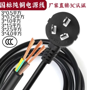 Pure Copper National Standard Three-Prong Plug 10A 16A Three-Pin Power Cord 0.5/0.75/1/1.5/2.5 sq mm Power Cable with Plug