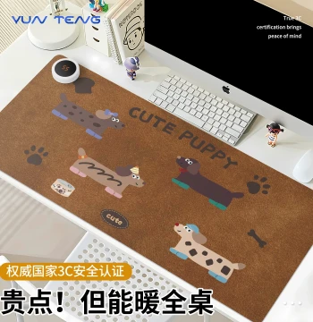 Cute Brown Dachshund Puppy Heated Mouse Pad for Women, Extra Large Winter Hand Warmer, Anti-Freeze Office Desk Mat, High-Aesthetic Computer Keyboard Mouse Pad, Electric Heating, Waterproof, Left-Side Switch, Customizable