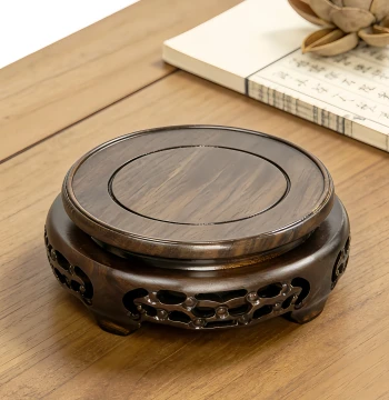 Ebony Wood Base Ornament Vase Bonsai Fish Tank Wine Jar Craft Teapot Load-Bearing Solid Wood Round Base Stand