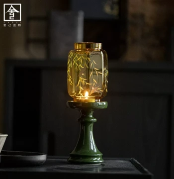 Chinese Zen-Style Willow and Swallow Spring Candle Holder - Ming & Qing Dynasty Design, Emerald Green Candle Stand for Home Tea Room, Vintage High-Aesthetic Ambient Lighting