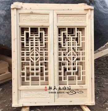 Dongyang Wood Carving Chinese Style Elm Wood Lattice Doors and Windows, Hollow Carved Antique Doors and Windows, Custom Made