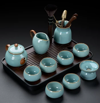 Ru Kiln Tea Set Teapot Teacup High-End Sky Blue Ceramic Ware Drinking and Brewing Tea Set 2026 New Model Premium