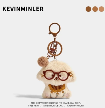 Plush Dog Keychain with Glasses, Cute Bag Charm Ornament