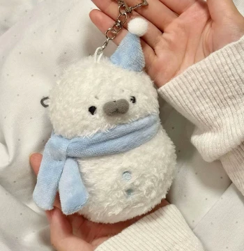 Plush Doll Keychain with Seal and Snowman Design