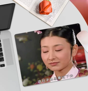 Empresses in the Palace Small Mouse Pad with Locked Edges and Wrist Rest, 'Life Must Go On' Shen Meizhuang Sister Funny Meme Custom Office Desk Mat for Female Students, Keyboard Pad