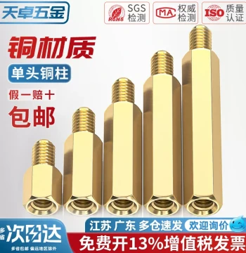 Hexagonal Brass Standoff, Single-Head Brass Spacer, Computer Case Motherboard Screw Cap, Single-Through Nut, Isolation Pillar, Support Column