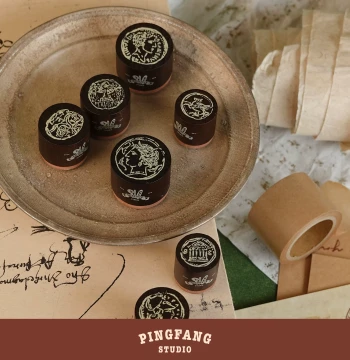 [SQUARE Studio] Roman Series Coin Stamps – Original Hand-Painted Wooden Illustrations for Vintage Journaling and Collage