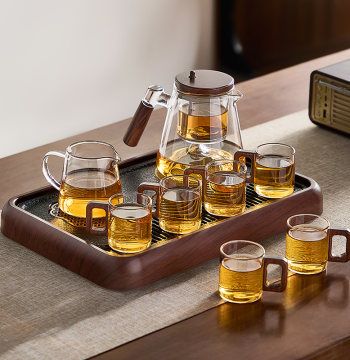 YIHUTEA Glass Gongfu Tea Cup Set One-Touch Tea-Water Separation Teapot High-Temperature Resistant Home Office Tea Drinking Set