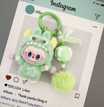 Plush Keychain Flocked Polka Dot Monster Labubu Bag Charm