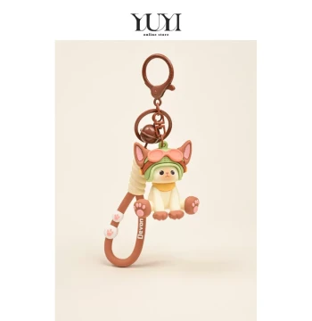 Cat Keychain with Helmet and Glasses Couple Charm