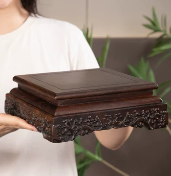 Rosewood Carved Craft Buddha Statue, Guanyin, God of Wealth Ornaments, Rectangular Vase Bonsai Strange Stone Base Solid Wood Bracket